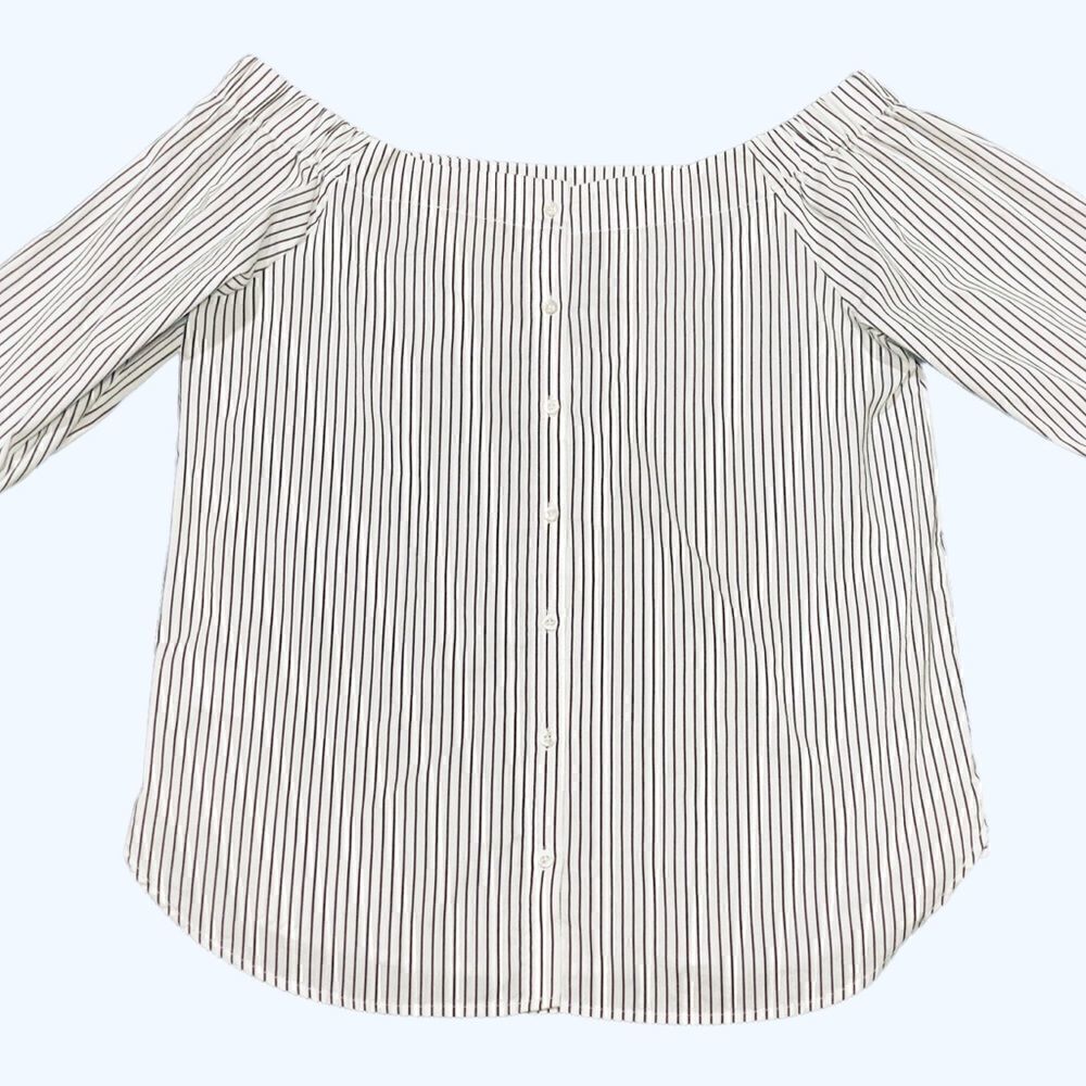 Artisan NY  Off The Shoulder Stripe Cotton Button Down Shirt - Picture 13 of 13